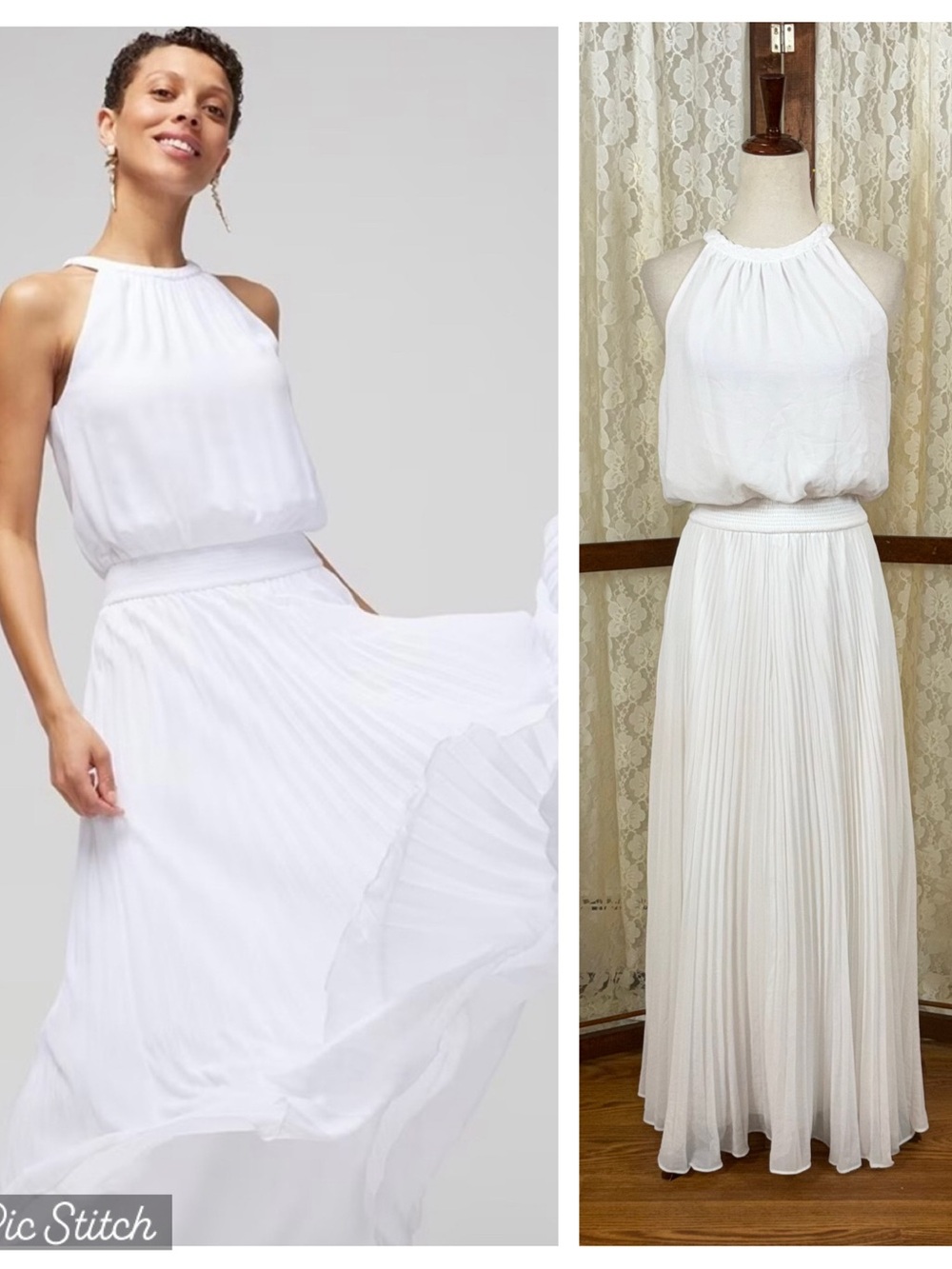 Beautiful White House Black Market Halter Pleated Maxi Dress